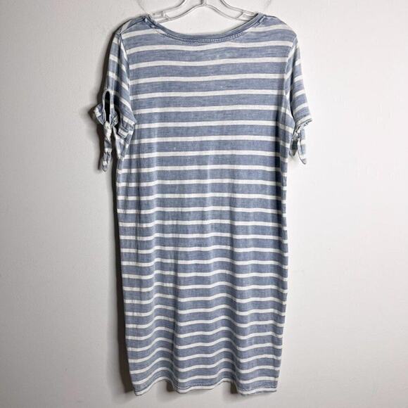 Jane and Delancey Women's Shift Dress S Blue White Stripe Short Sleeve Distress - Picture 5 of 8